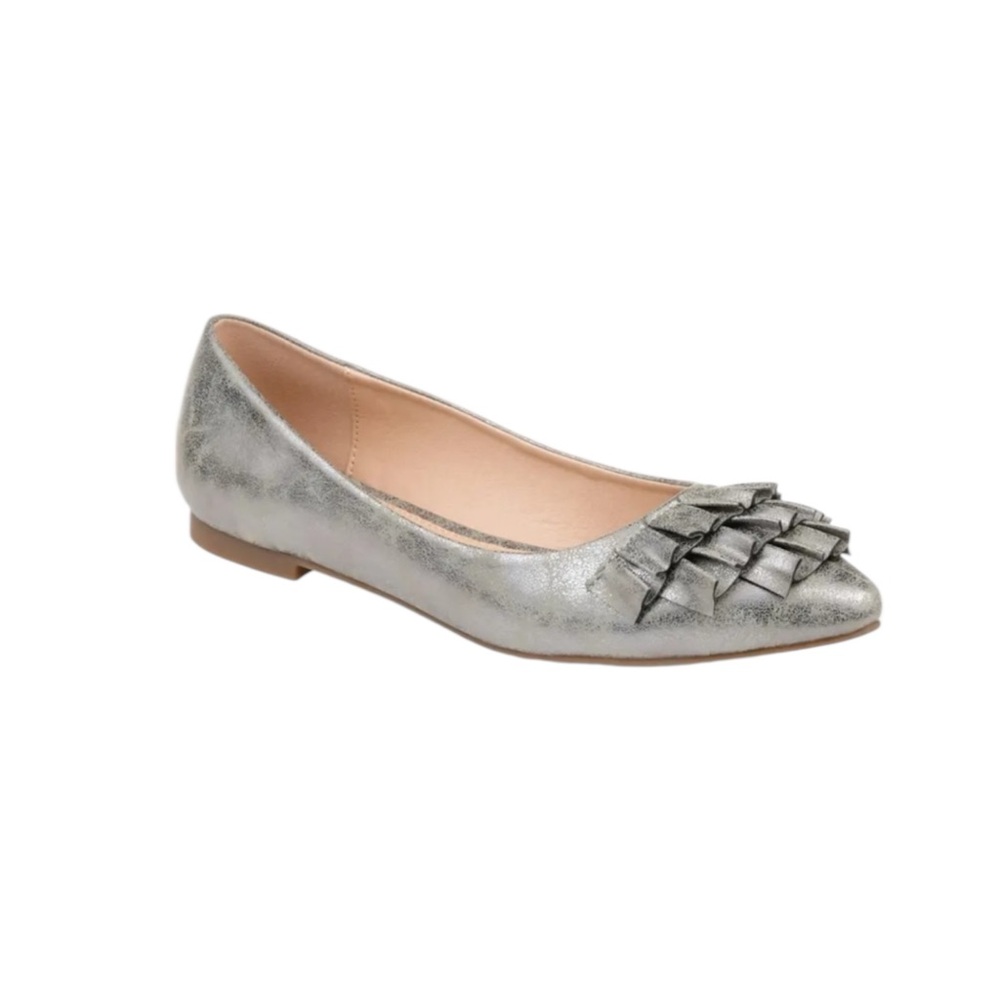 New Journee Collection Women’s Pewter Judy Flats with Ruffle Trim Vegan Leather‎